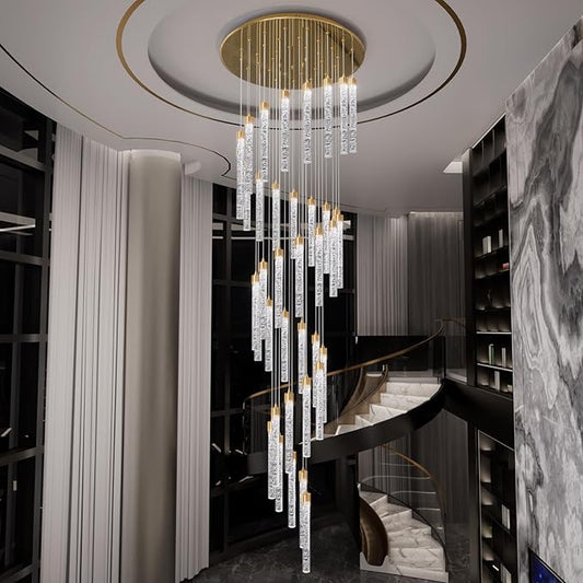 Chandeliers for Living Room 38-Lights Modern Crystal Light Extra Large Chandelier Light Fixture Entryway Foyer High Ceiling Chandeliers Lighting with Sloping Ceiling (Gold Chandelier)