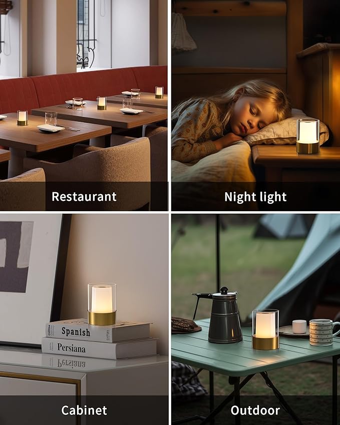 LED 4" Small LED Battery Operated Lamp Set of 2, Cordless Rechargeable Table Lamp, Mini Night Light, Waterproof Outdoor Desk Lamp for Bathroom Bar Dining Room Nursery Baby Coffee Shop (Bronze)