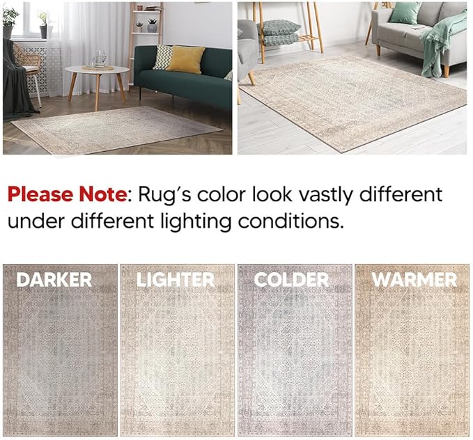 Keen Home Design 9x12 Rug - Machine Washable Area Rug with Non-Slip Backing, Ideal for Living Room, Dining Room, Bedroom - Vintage, Easy Clean, Durable, Low Pile Rug - (9' x 12')