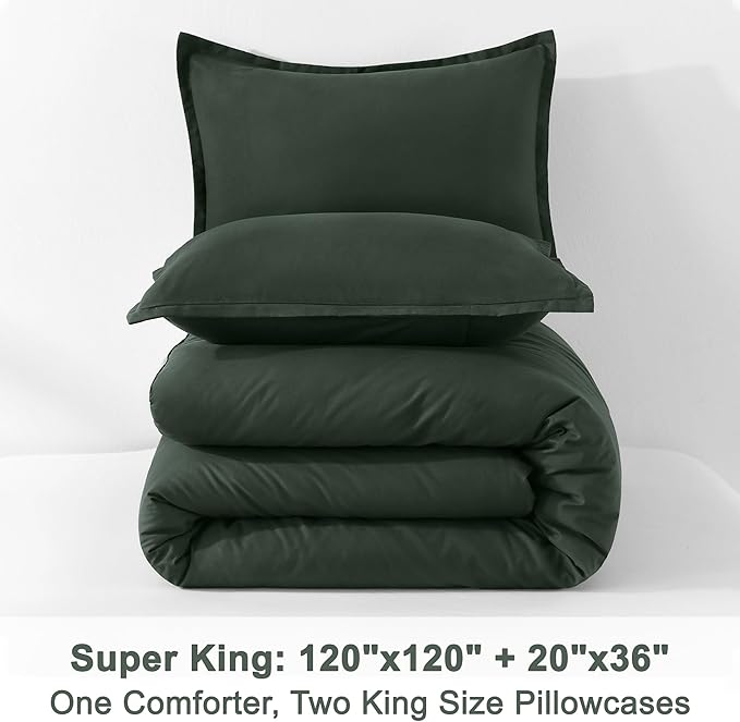 Litanika Forest Green Oversized King Comforters Super King Size, 3 Pieces Lightweight Solid Bedding Comforter Set, All Season Fluffy Bed Set (120x120In Comforter & 2 Pillowcases)