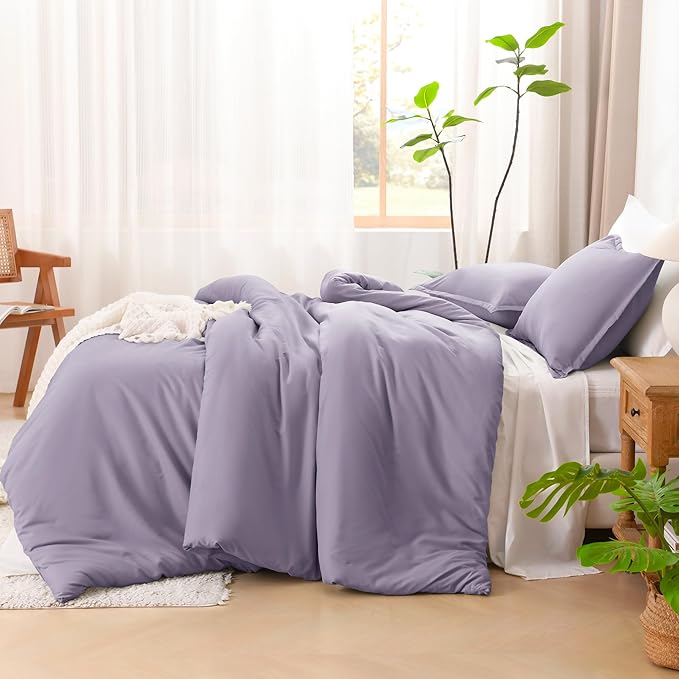 Litanika Grayish Purple Comforter Set Twin/Twin XL Size, 2 Pieces Lightweight Solid Bedding Comforter Set, All Season Fluffy Bed Set (66x90In Comforter & 1 Pillowcase)
