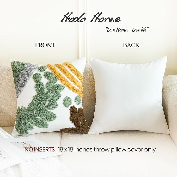 HOdo Home 18x18 Throw Pillow Covers, 2PCS Tufted Boho Jacquard Pillow Covers,Farmhouse Decorative Pillow Cover,Pillow Cases for Couch Sofa Bed Stylish Decor, Simple Textured Cushion Sham