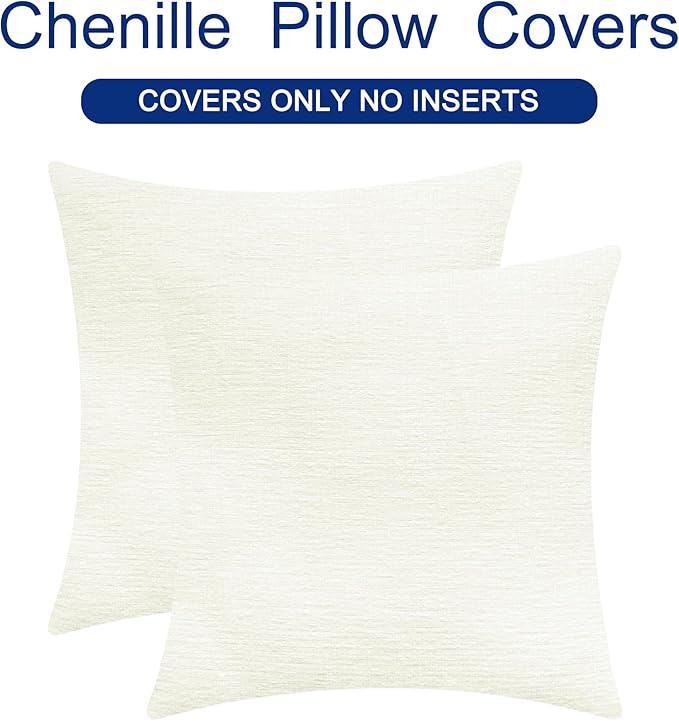 CaliTime Throw Pillow Covers Decorative 22 X 22 Inches Pack of 2 Cozy Chenille Cushion Cases for Couch Sofa Bed Living Room Home Cream