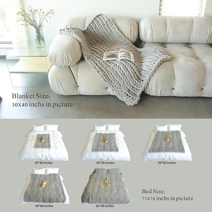 Maetoow 30X40 Inch Chenille Chunky Knit Blanket Throw, Handmade Warm & Cozy Blanket Couch, Bed, Home Decor, Soft Breathable Fleece Banket, Christmas Thick and Giant Yarn Throws, Light Pink