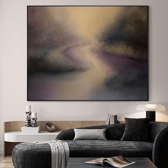 SIGNWIN 60"x72" Extra Large Framed Wall Art Golden Light River Path Dreamy Impressionist Landscape Illustration for Home Living Room Bedroom Decor (Frame Assembly Required)