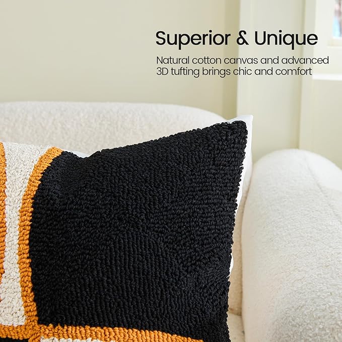 HOdo Home 2PCS Pillow Covers-Throw Pillow Cover,Tufted Boho Jacquard Pillow Covers,Farmhouse Decorative Pillow Cover,Pillow Cases for Couch,Sofa,Bed,Chair,Living Room,Home Decor（18x18inch ）