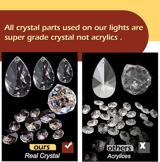 Ganeed Crystal Chandeliers,Vintage K9 Clear LED Ceiling Lighting,Edison Pendant Light Flush Mounted Fixture with 5 Light for Living Room Dinning Room Restaurant Porch Hallway (Gold)