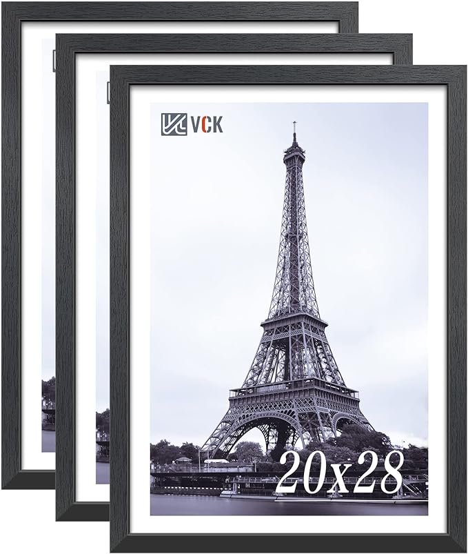 VCK 20x28 Poster Frame Set of 3 - Black, Textured Exclusive Solid Wood Picture Frames, Wall Hanging