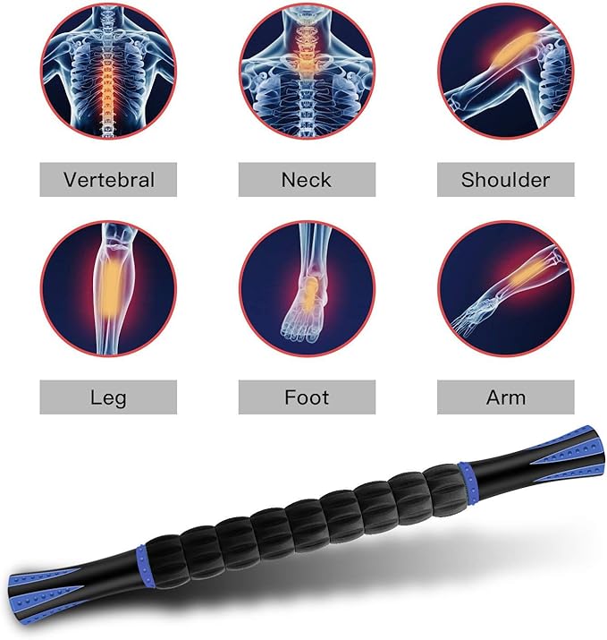 Muscle Roller Massage Roller Stick for Athletes, Help Reducing Muscle Soreness Cramping Tightness Leg Arms Back Calves Muscle Massager（Blue-Black- 18 inch）