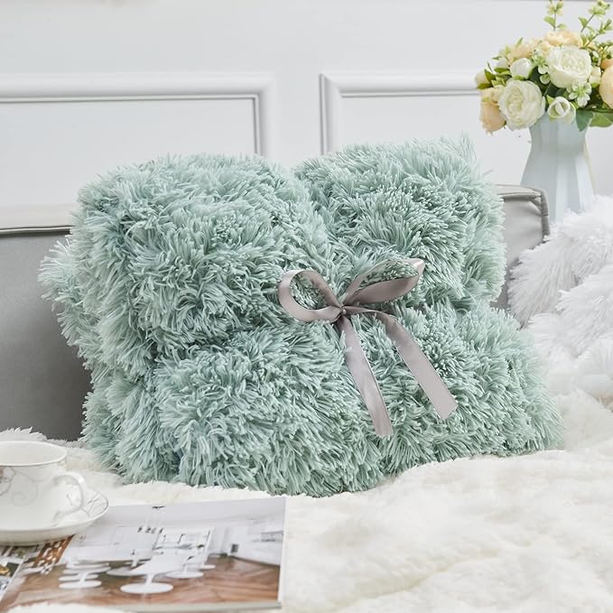 GONAAP Fuzzy Faux Fur Throw Blanket Ice Blue Super Soft Cozy Plush Fuzzy Shaggy Blanket for Couch Sofa Bed (Ice Blue, Throw(50"x60"))
