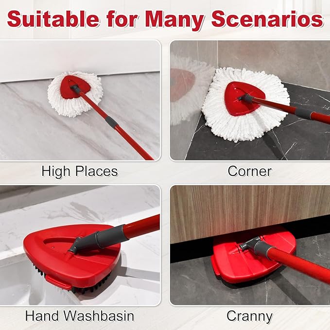 Spin Mop Head Replacement,Iron Spin Handle,Brush and Base Compatible with O Cedar EasyWring 1 Tank System,Microfiber Mop Refills and 30-58" Handle Combo Set to Floor Cleaning(White,1 Tank)