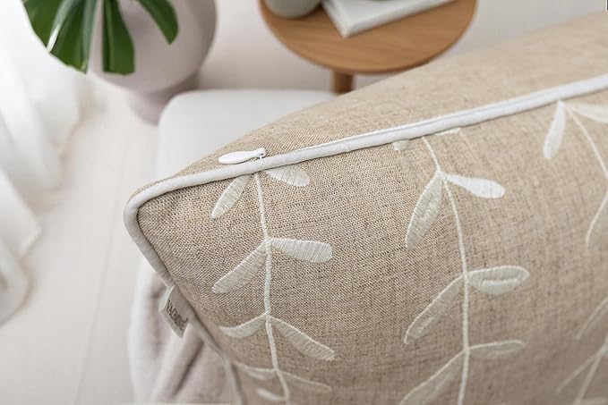 VAGMINE Embroidered Lollipop Cushion Cover - 20x20 Inches Square - 100% Linen Natural Throw Pillow Case - Textured Farmhouse Boho Décor - Elegant Rustic Accent for Sofa, Couch, Bedroom, Home Styling