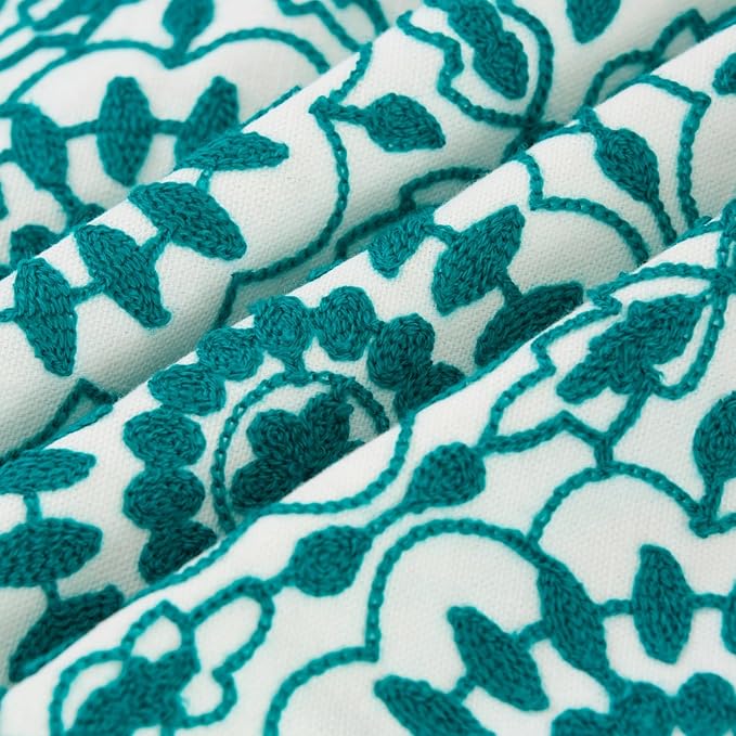 HWY 50 Teal Decorative Throw Pillow Covers 18x18 Inch (1 Piece), Embroidered Cotton Farmhouse Cushion Cover Pillow Case for Sofa Couch Living Room Bed, Little Sunflower