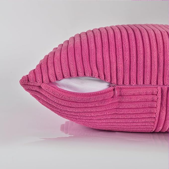 Fancy Homi 2 Packs Hot Pink Decorative Throw Pillow Covers 22x22 Inch for Living Room Couch Bed, Rustic Farmhouse Boho Home Decor, Soft Corss Corduroy Patchwork Accent Square Cushion Case 55x55 cm