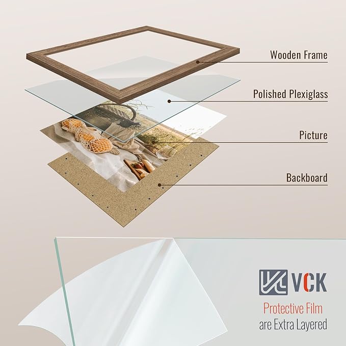 VCK 11x17 Picture Frame Set of 3 - Brown Walnut, Natural Textured Solid Wood Picture Poster Frame, Wall Gallery Frame