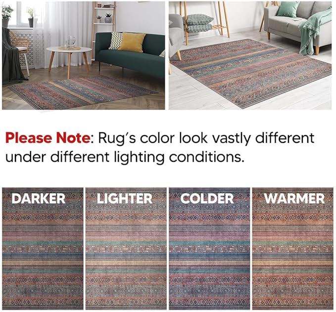 Keen Home Design 10x14 Rug - Machine Washable Area Rug with Non-Slip Backing, Ideal for Living Room, Dining Room, Bedroom - Vintage, Easy Clean, Durable, Low Pile Rug - (9'7" x 14')