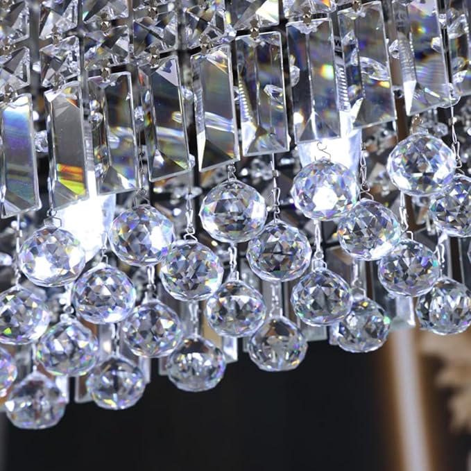 Modern Crystal Chandelier, 6 Lights Luxury Gold Rectangular Flush Mount Ceiling Light, Dining Room Light Fixture, Rectangle K9 Crystal Raindrop Chandelier for Living Room Bedroom L31.5 Inch