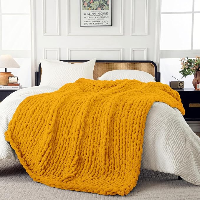Ultra Soft Chunky Knit Blanket Throw -50x60 Hand Knitted Warm Chenille Throw Blanket, Home Decor Soft Thick Yarn Cable Knit Blanket Breathable Fleece Banket Christmas for Couch Bed Sofa Best GIF