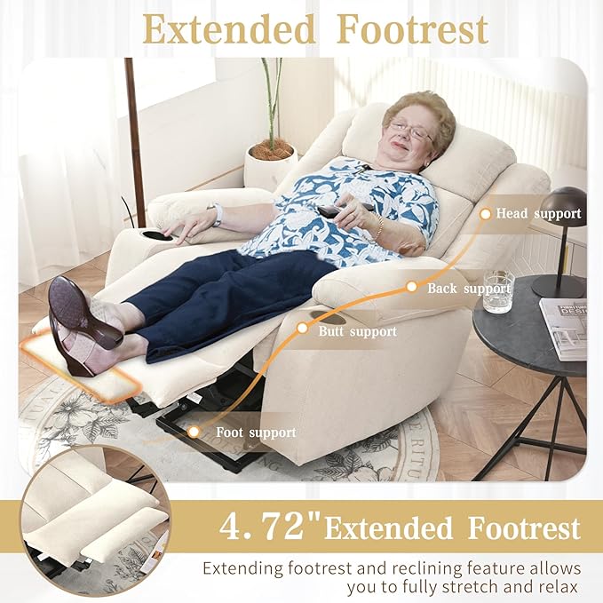 Oversize Power Lift Recliner Chair for Big and Tall with Extended Footrest, Large Electric Lift Chairs, 400lbs Capacity, Remote Control, Cup Holders & Side Pockets
