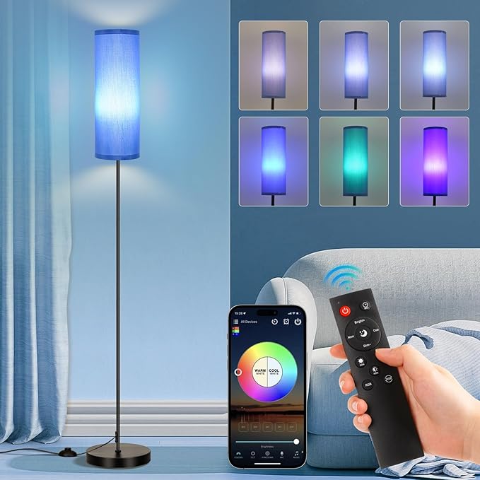 FRIDEKO HOME Floor Lamps for Living Room Bedroom, Dimmable 3 Colors Temperature & Brightness, Tall Standing Lamps, Corner Lamp with Multicolor, 800LM, 9W RGB LED Bulb, Navy Blue Shade