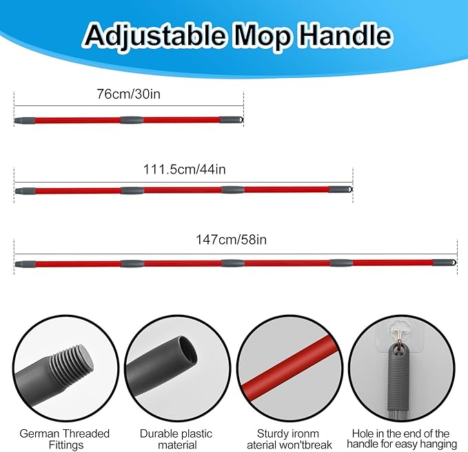 Spin Mop Head,Mop Handle,Base,Brush Compatible with Ocedar RinseClean 2 Tank Spin Mop System,2 Microfiber Spin Mops Replacement Head,4 Section Iron Mop Handle 30-58",Base and Scrub Brush Combo Set