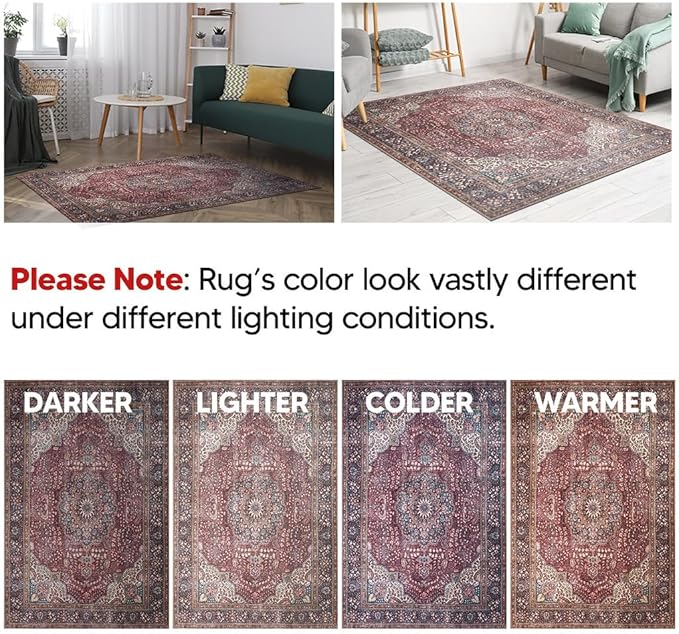 Keen Home Design 10x14 Rug - Machine Washable Area Rug with Non-Slip Backing, Ideal for Living Room, Dining Room, Bedroom - Vintage, Easy Clean, Durable, Low Pile Rug - (9'7" x 14')