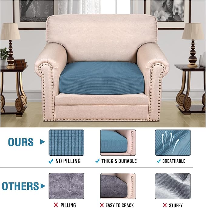 H.VERSAILTEX Super Stretch Individual Seat Cushion Covers Sofa Covers Couch Cushion Covers Slipcover Sets Thick Jacquard Textured Twill Fabric (1 Piece Chair Cushion Cover, Dusty Blue)