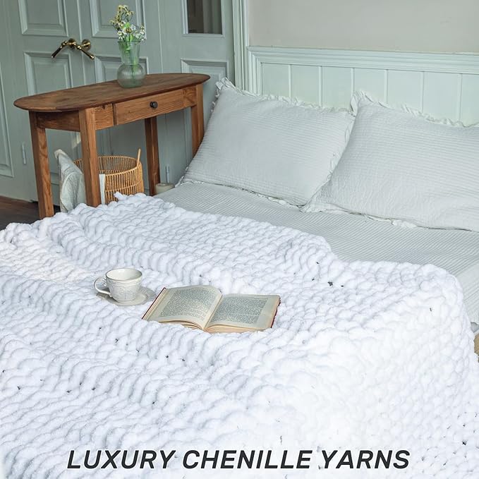 Chunky Knit Blanket - Luxury Soft Cozy 50 * 60 Throw Blanket,100% Woven Blanket Rope Knot Throw Blanket for Couch, Sofa, Home Decor, Gift - Machine Washable（White）