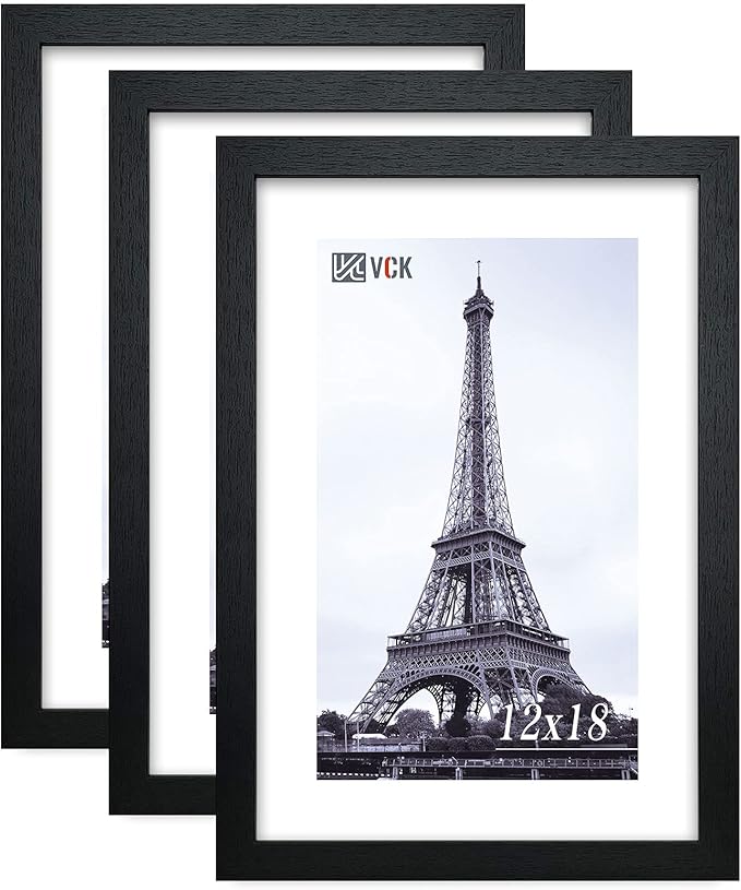 VCK 12x18 Inch Solid Wood Poster Frames with Wall Mounting Hanging Picture Frame Set of 3 Black