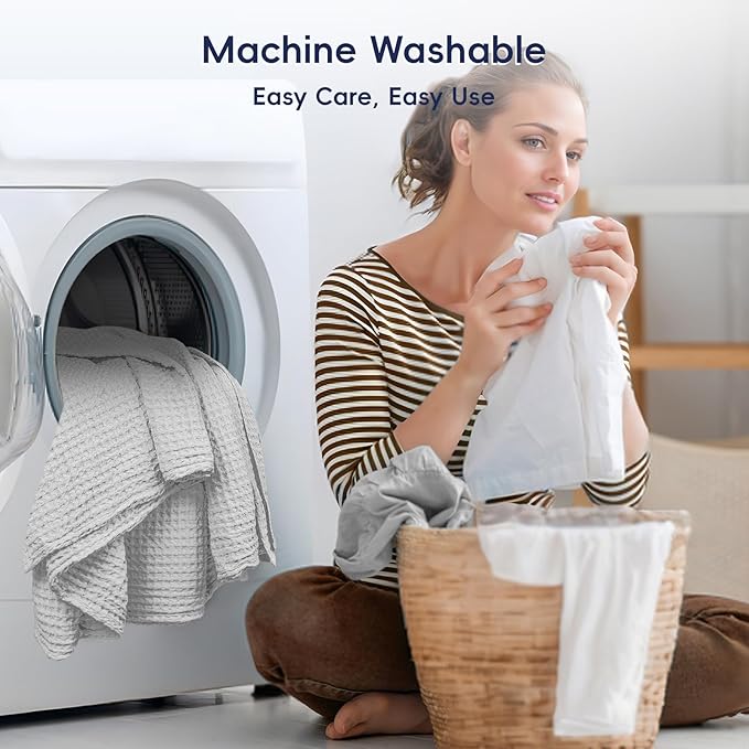 PHF Ultra Soft Waffle Weave Throw Blanket 50"x 60"- Washed Lightweight Breathable Cozy Woven Blanket for Bed - Aesthetic Decor for Couch Bedding Sofa Home Car - Light Grey