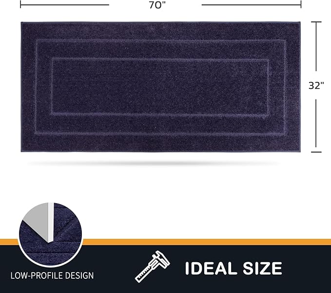 PURRUGS Dirt Trapping Door Mat 32" x 70", Non-Slip/Skid Machine Washable Entryway Rug, Dog Doormat, Super Absorbent Welcome Mat for Muddy Wet Shoes and Paws, Navy Blue