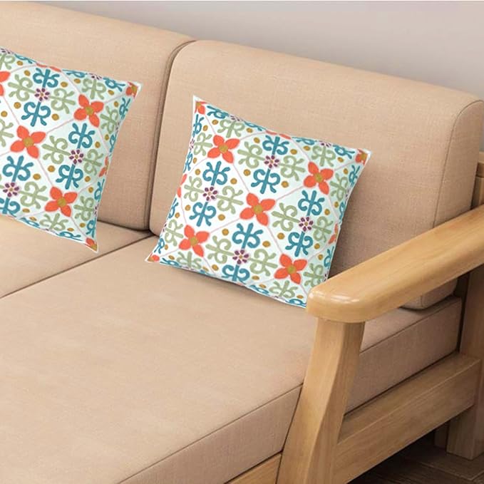 Embroidered Decorative Throw Pillow Cover, 18"x18" Set of 2, Farmhouse Pillowcase Colorful Flower Knit Pattern Cotton Canvas Cushion Case Square Floral Pillow Case for Sofa Couch Bed Living Room