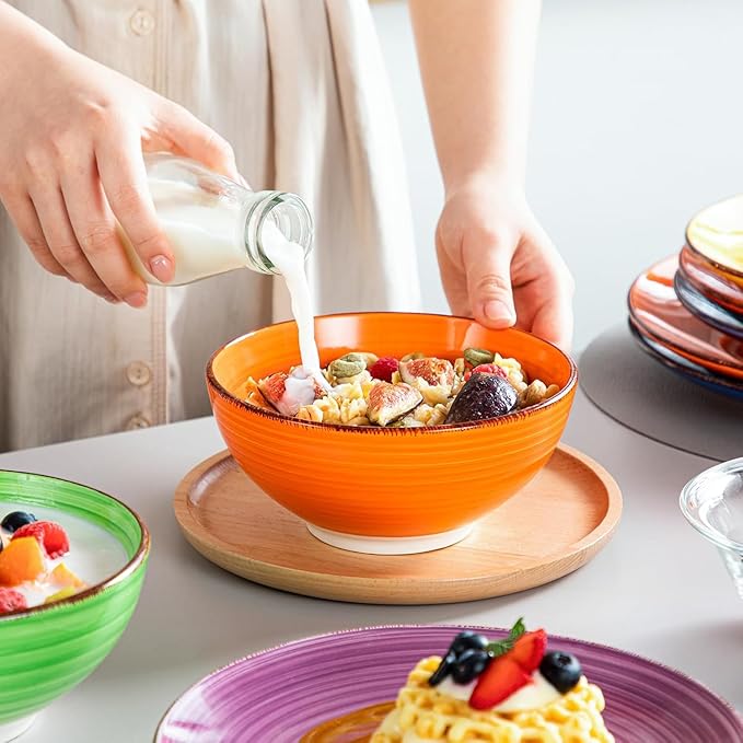 vancasso Bonita Dinnerware Sets, 24 Pieces Multicolor Stoneware Dinner Set for 6, Handpainted Spirals Pattern Ceramic Plates and Bowls Sets Kitchen Plate Set