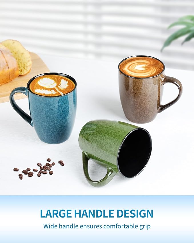 SEDEME Brown 12oz Rustic Ceramic Mugs (4 Pack) - Handle Coffee Mugs for Hot Drinks