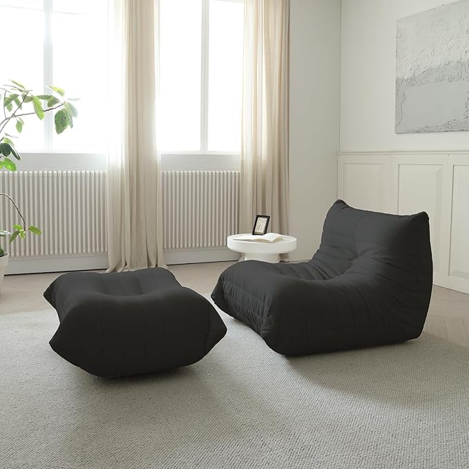 Luxury Sofa Couch Chair, Lazy Floor Seating, Fireside Bean Bag Chair, Ergonomic Tatami Sofa Lounger for Living Room, Bedroom, Office, Single Seat, Black
