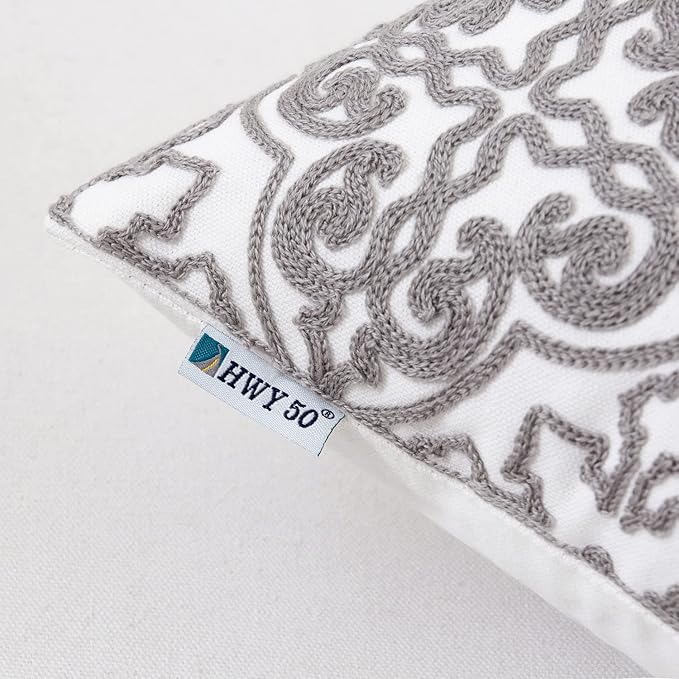 HWY 50 Grey Gray Decorative Throw Pillow Covers 18x18 Inch, Pack of 2 Embroidered Cotton Farmhouse Cushion Cover Pillow Case for Sofa Couch Living Room Bed Bedroon, Modern Pattern