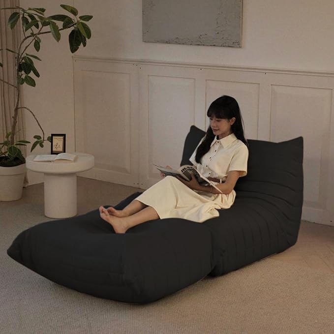 Luxury Ottomans, Modern Square Foot Rest for Sofa Couch Chair, Lazy Floor Seating, Fireside Bean Bag Chair, Tatami Sofa Lounger for Living Room, Bedroom, Office, Black