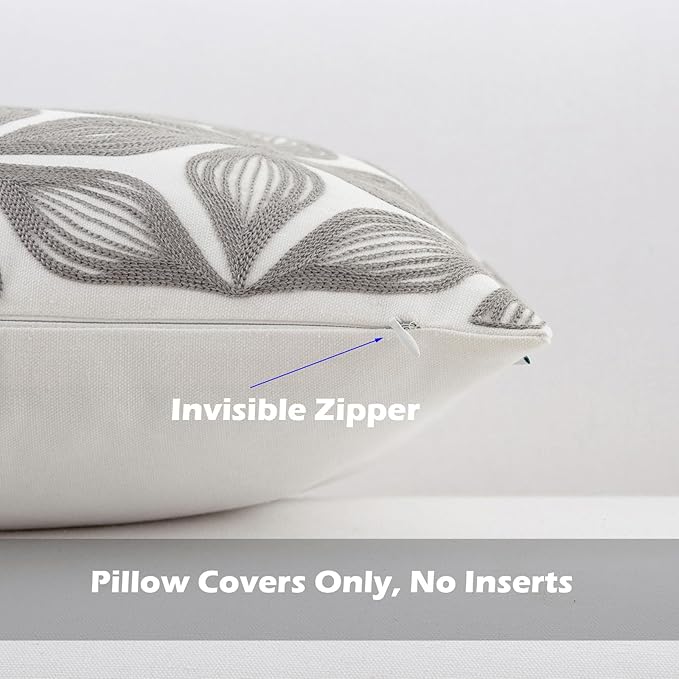 HWY 50 Grey Gray Decorative Throw Pillow Covers 18x18 Inch (1 Piece), Embroidered Cotton Farmhouse Cushion Cover Pillow Case for Sofa Couch Living Room Bed, Fashion Geometric