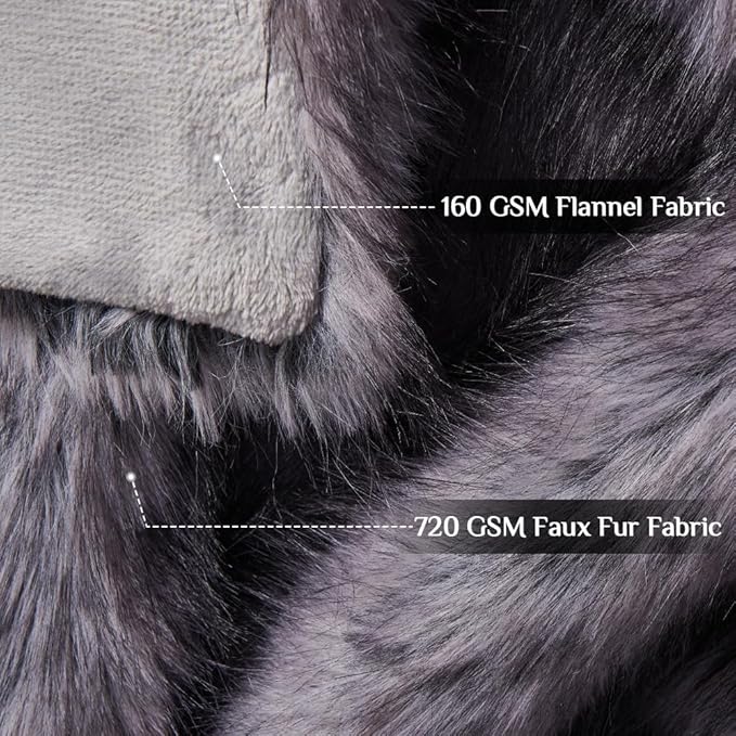 Fluffy Faux Fur Throw Blanket – Super Soft Warm Thick Plush Blanket for Bed, Couch & Office, Cozy Fuzzy Throw with Flannel Backing,60"x80", Grey