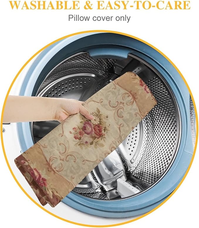 RURALS Antique Rose Floral French Aubusson Rug Decorative Pillow Covers Cozy Soft Throw Pillowcase Square Couch Cushion Cover for Home Decor Sofa Living Room Bed Car 18x18 Inch