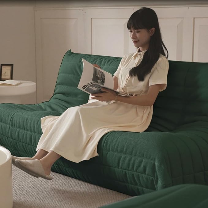 Luxury Sofa Couch Chair, Lazy Floor Seating, Fireside Bean Bag Chair, Ergonomic Tatami Sofa Lounger for Living Room, Bedroom, Office, Loveseat, Green
