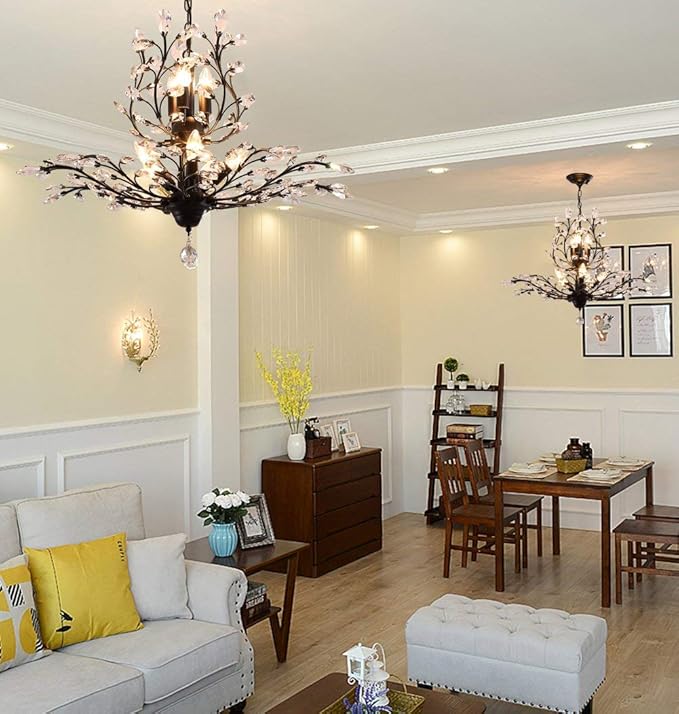 Ganeed Crystal Chandeliers,Vintage 8 Lights Pendant Light,K9 Clear Crystal Chandelier Lighting Fixtures,Ceiling Light for Living Room Bedroom Restaurant Porch Hallway (Black)