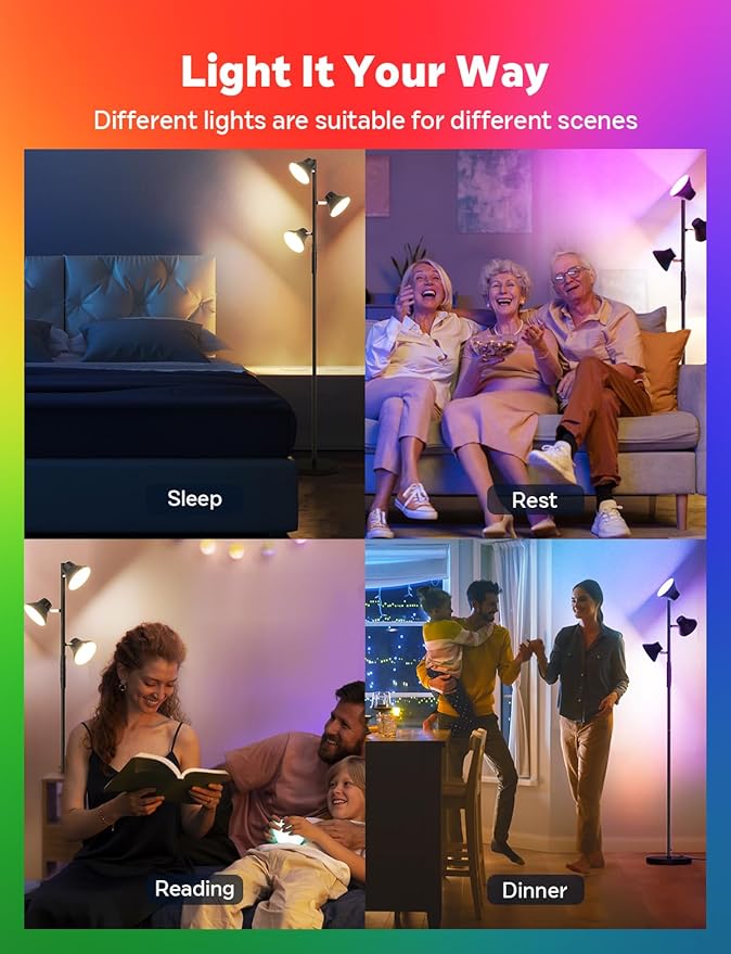 RGBCW Floor Lamp, 36W Bright Color Changing Lamp, Modern Stepless Dimmable LED RGB Floor Lamp with Remote & Touch Control, Standing Lamp for Living Room, Game Room, Bedroom