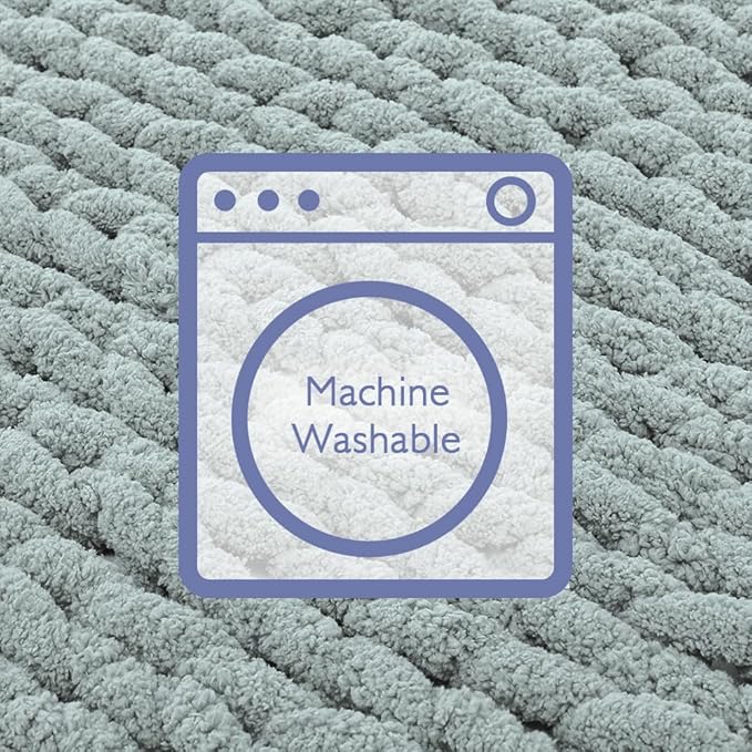 Bigacogo Chunky Knit Throw Blanket for Couch, 51x63 inches, 100% Hand Knitted with Thick Jumbo Chenille Yarn, Cozy Soft Large Rope Knot Cable Crochet Blankets for Sofa Bed Living Room, Misty Green