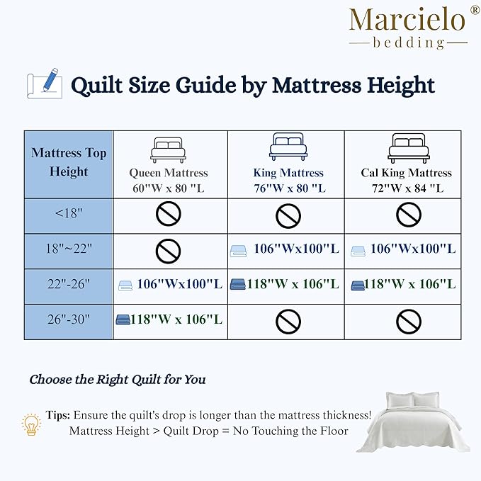 MarCielo 3-Piece 100% Cotton Oversized Bedspread Lightweight Quilt Coverlet Embroidery Farmhouse Bedding Set T0 (Bright White, Oversized King (118"x106"))