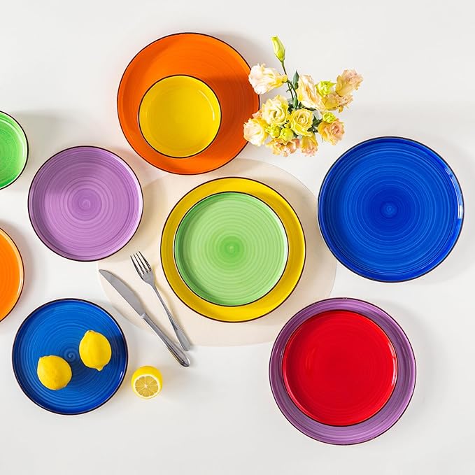 vancasso Bonita Dinnerware Sets 18 Pieces, Stoneware Dishes Set for 6, Plates and Bowls Set, Dinshwasher and Microwave Safe, Multicolor