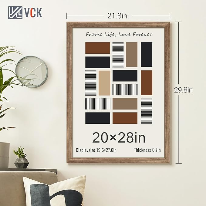 VCK 20x28 Picture Frame 3 Pack - Brown Walnut, Natural Textured Solid Wood Picture Poster Frame, Wall Gallery Frame