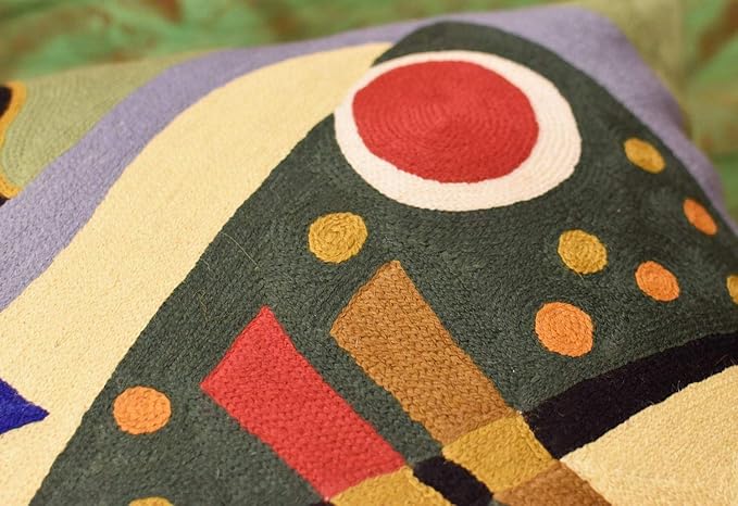Kandinsky Modern Pillow Cover | Green Abstract Pillows | Modern Outdoor Pillows | Mid Century Chair Cushions | Handmade Wool Size 18x18