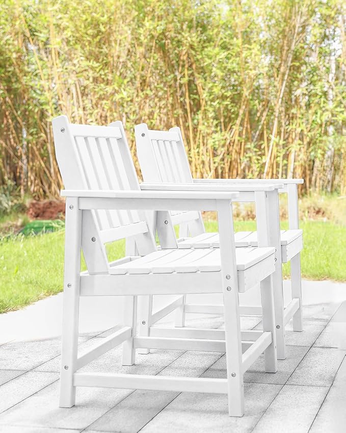 Patio Dining Chair Set of 2, HDPE Outdoor Dining Chair, Ergonomic HDPE Dining Chairs with Deep Seating, All Weather Outdoor Chairs Furniture for Backyard, Deck, Garden, Poolside, Pearl
