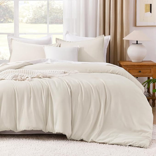 Litanika Oversized King Comforter 128x120 Beige, 3 Pieces Lightweight Solid Bedding Comforter Set, All Season Fluffy Bed Set (1 Comforter & 2 Pillowcases)